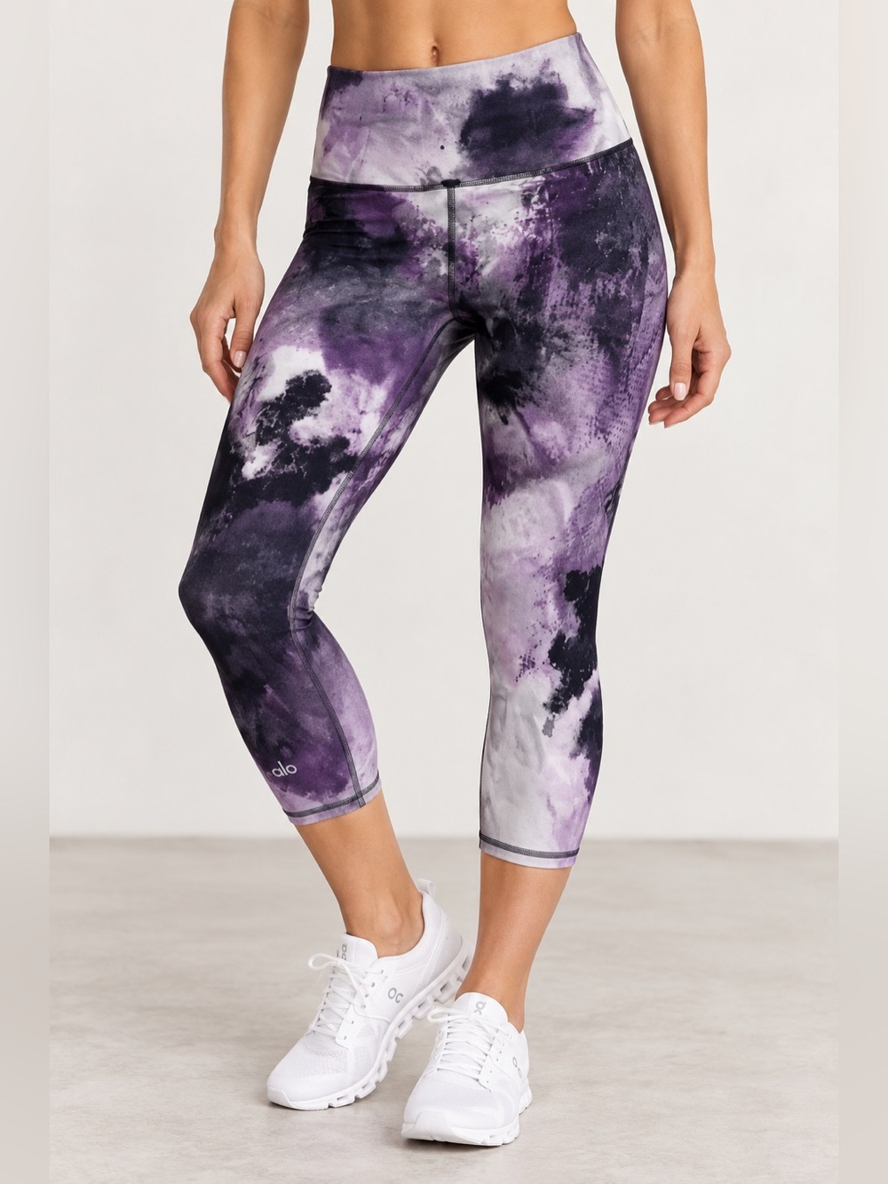 Alo Yoga Airbrush High Waist Cropped Leggings Purple Tie Dye Small